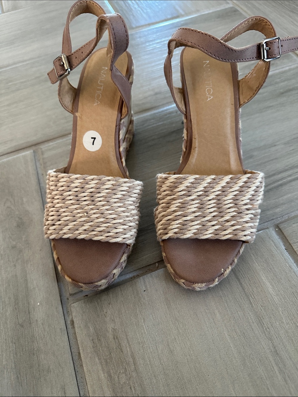 Nautica Women's Beige/Tan Braided Espadrille Wedge Sandals